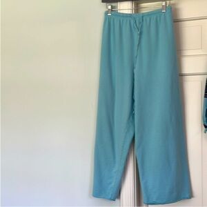 Rolled Hem 100% Cotton Cropped Pants Light Teal Plus Size 1X Pull On Drawstring